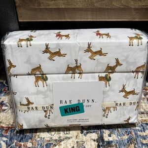 NWT Rae Dunn Christmas Holiday KING size sheet set ‘REINDEER’ seasonal